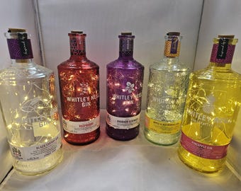 Upcycled Whitley Neill Lighted Gin Bottle, Home Bar Decor