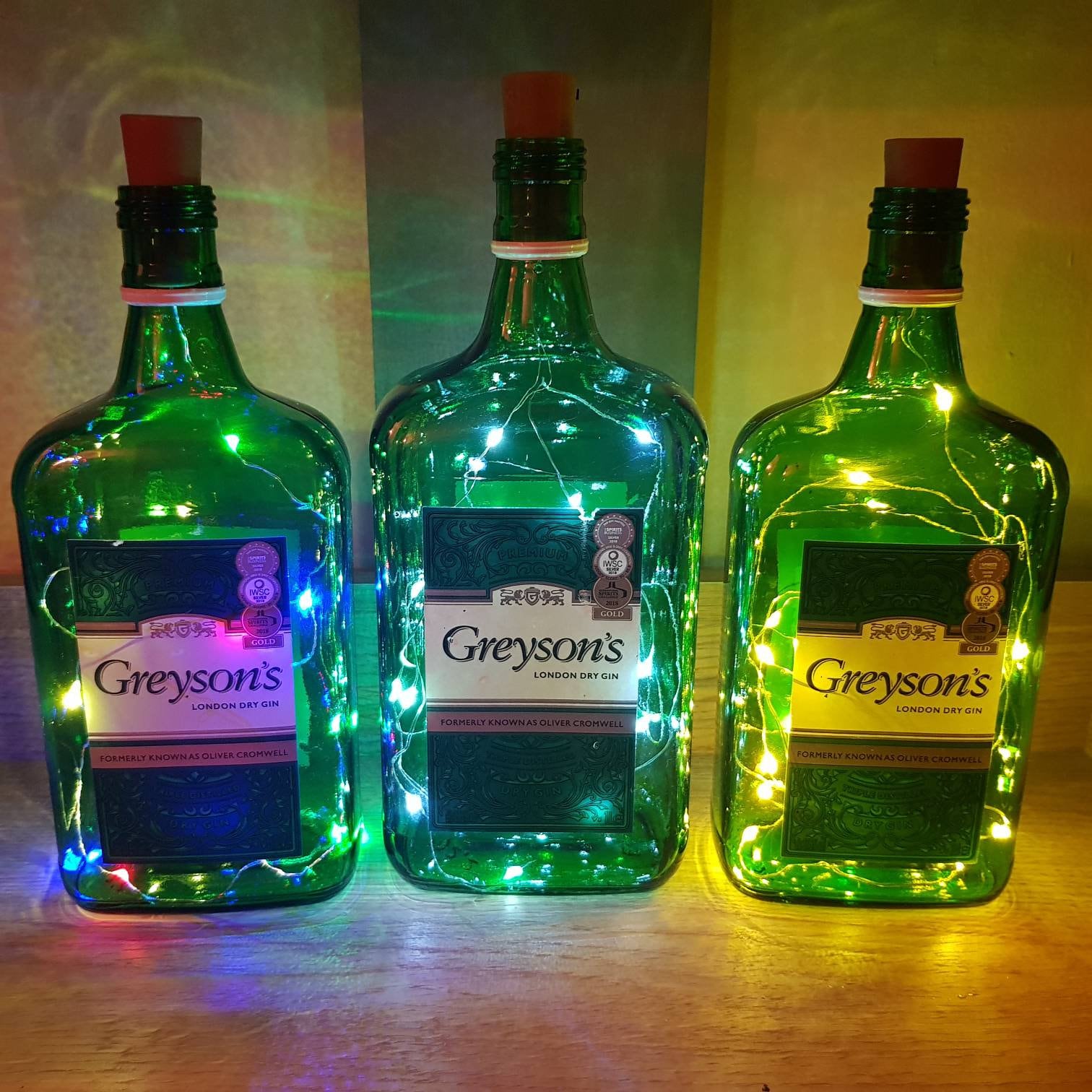 Green Gin Bottles/light up Gin Bottles/greysons Gin Bottles/home Bar