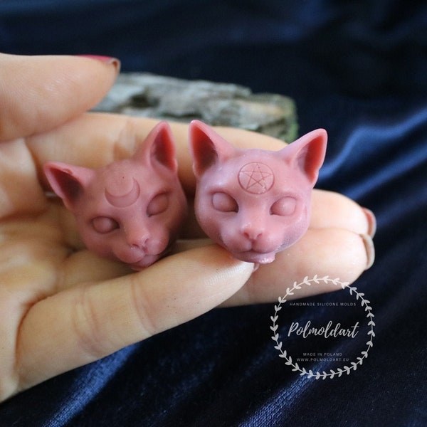 Petit moule en silicone 3D de deux chats pour faire des bougies, cire fondue, résine, plâtre, béton, tête de chat, Bouddha, troisième œil, mystique, sorcellerie