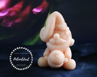 Gnome avec gâteau 3D Silicone Mold, moule en caoutchouc latex, moule pour résine de plâtre en béton et plus Gnome, Gnome de jardin mignon