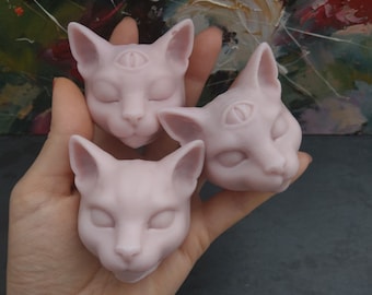 Stampo in silicone 3D a forma di testa di gatto magico, stampo per candele, spirituale, stampo per sapone, resina, strega, meditazione, terzo occhio, mistico, magia, stregoneria
