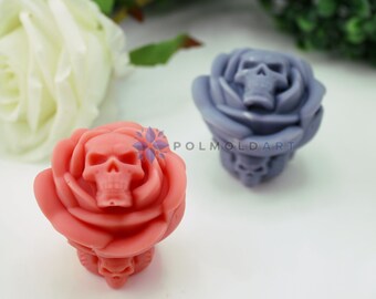 Skull in Rose 3D Silicone Mold, candle molds, spiritual, soap molds, wiccan, withcraft, third eye, Halloween mold, skeleton