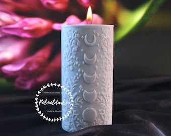 Stampo in silicone 3D con fasi lunari e fiori per realizzare candele, saponi, candele da altare, rituali, stregoneria, stampo per candele, stampo per sole