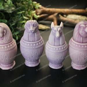 Set 4pcs Canopic Jars 3D Silicone Mold for making candles, resin, soap and gypsum, goddess, ancient, altar, magic, Egyptian, statue