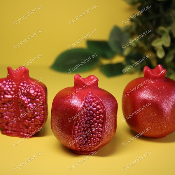 Set Small Pomegranates 3D Silicone Mold for making candles, resin, soap, fruit, apple, red, pomegranate candle mold