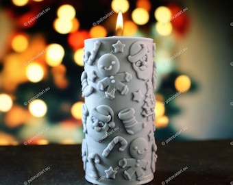 Christmas Pillar with gingerbread man 3D Silicone Mold for making candles, soap, gingerbread mold, Santa, lollipop, cylinder mold, star