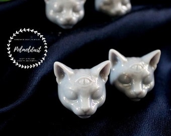 MINI Molde de silicona 3D con cabeza de gato y ojos cerrados para hacer velas, cera fundida, resina, yeso, hormigón, cabeza de gato, Buda, tercer ojo, místico