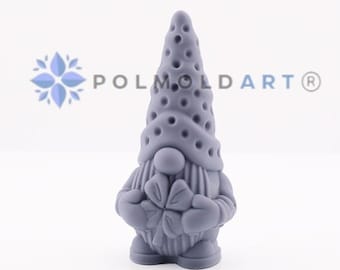 Nordic Gnome with a lucky clover 3D Silicone Mold, candle mold, resin,soap, gnome mold, christmas, Scandi Tomte Nisse, clover mold