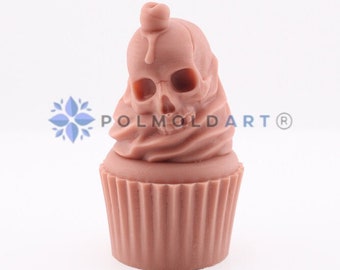 Cupcake with skull 3D Silicone mold for making candles, resin, soap, Halloween, skeleton, skull mould