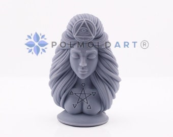 Hermosa Bruja con Pentagrama Moldes de Silicona 3D para hacer velas, resina, jabón, velas rituales, tercer ojo, ocultismo, ritual, magia, pentagrama