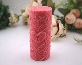 Romantic Pillar cylinder Silicone Mold, candle molds, Valentine's Day, heart, love, Wedding Day, molds, nature, floral, Pillar