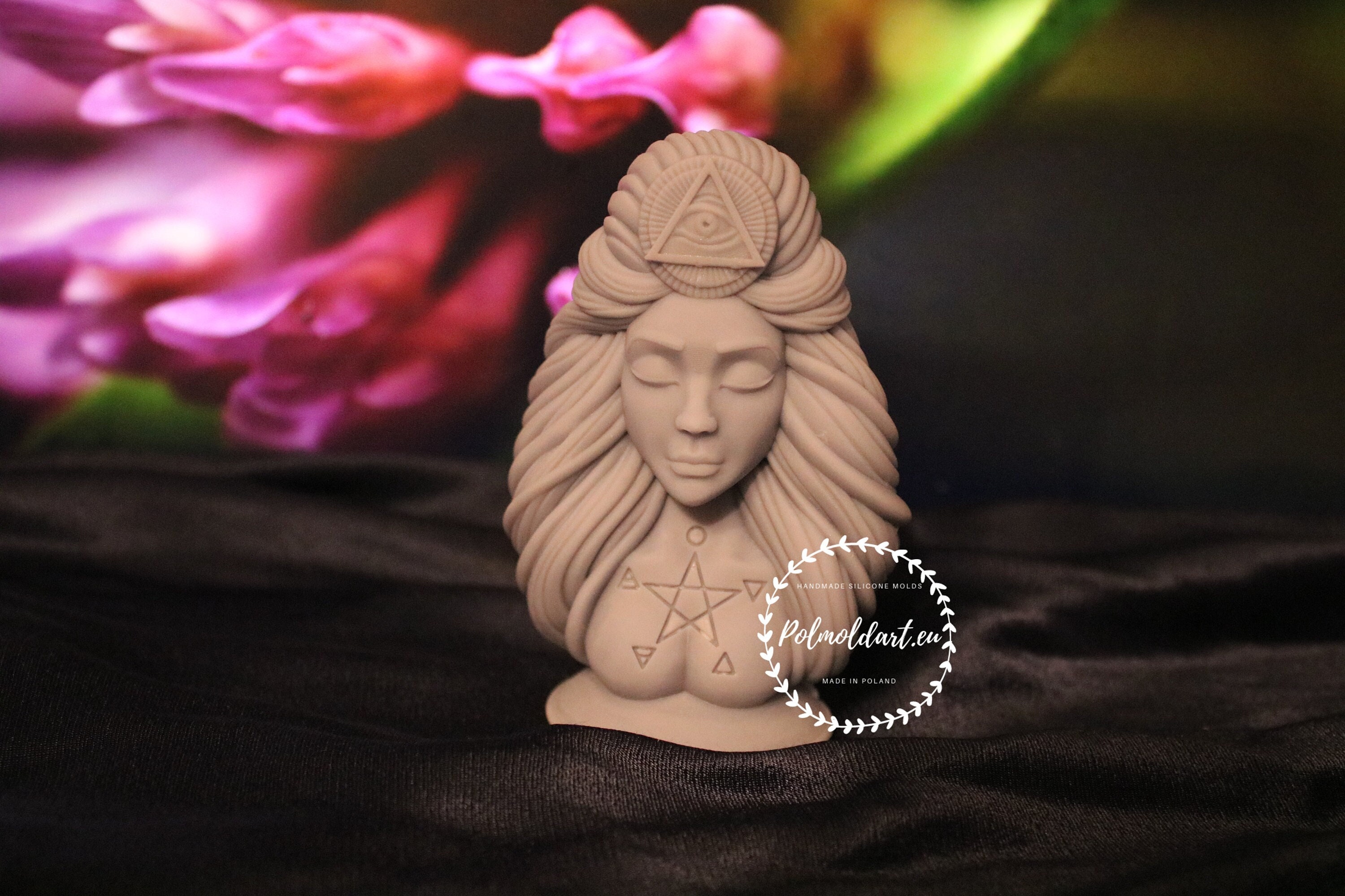 Flexible FG Silicone Press Mold of a Doll Face Cab witch, hag Witch Face Mold #0086 