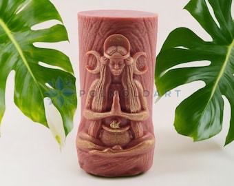 Cerridwen Goddess Pillar 3D Silicone Mold, moules à bougies, résine, savon, décor wiccan, bougies d’autel, dryades, dieu, déesse, dieu de la forêt