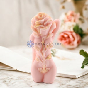 12cm Rose Girl 3D Silicone Mold for making candles, resin, soap, 4.2 inch/12cm, Goddess, Rose, candle mold, woman, statue