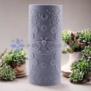 10cm Moth and Moon Phases Pillar 3D Silicone Mold for making candles, soap, altar candles, rituals, witchcraft, candle mold, sun, moon