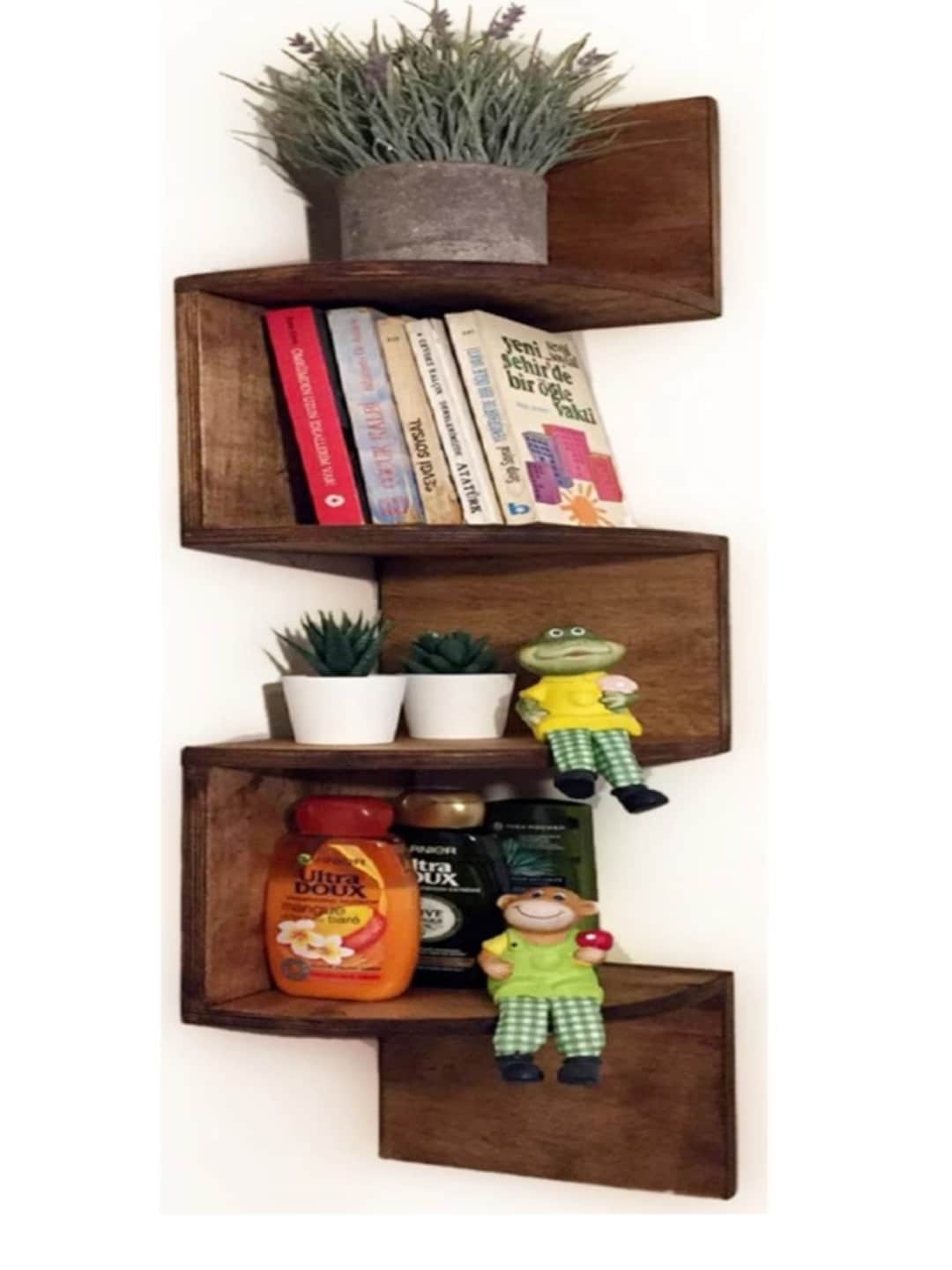 Natural Wood Corner Shelf Decorative Corner Shelf Zig Zag Etsy