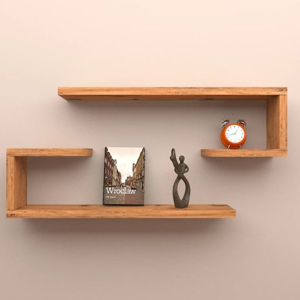 Wooden zig zag shelf deals