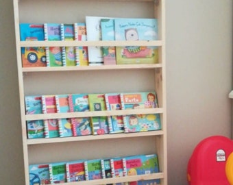 Children Bookcase, Kids Bookcase, Montessori Bookcase, 4 Tier Wooden Bookshelf,Children's Library,Wall Display Storage Shelves,Nursery Decor