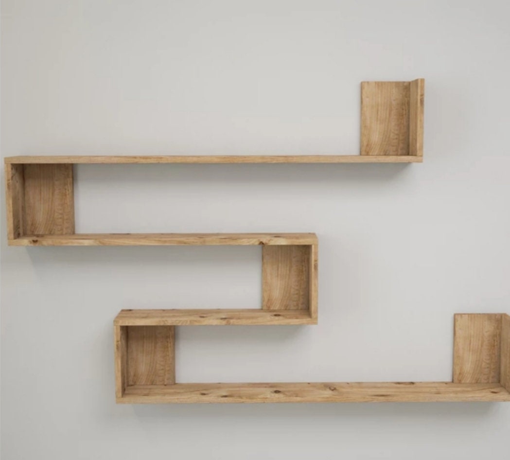Zigzag Wood Wall Shelf, Decorative Shelf With Wall Hanger for Books