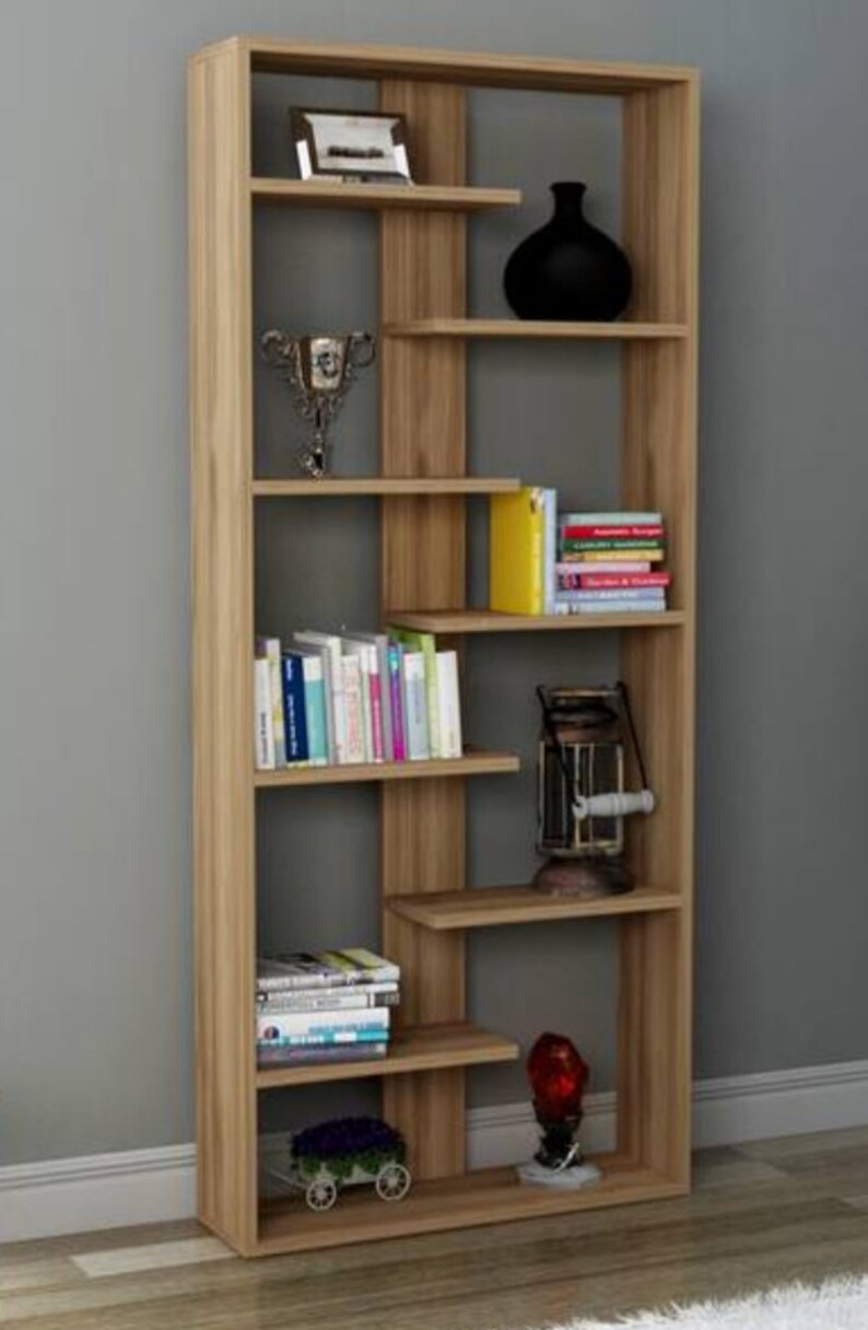 Natural Wood Bookcase Wooden Bookshelf Wall Mount Bookshelf Etsy