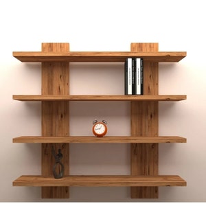 Wooden Shelf, 4 Tiers Decorative Shelf, Display Shelf, Wooden Bookcase, Bookshelf, Rustic H Model Handmade Shelf, Mid Century Plant Shelf
