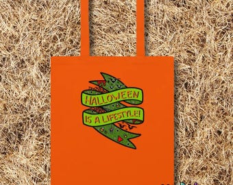 Halloween Is Life Cotton color tote bag