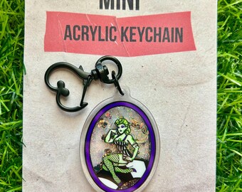 Mini Beetlebabe, Beetlejuice Pinup, Glitter Snowglobe Keychain Charm
