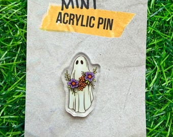 Mini Floral Ghost  Acrylic Pin