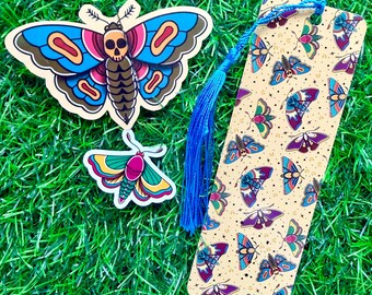 Stuff of the Month! April 2026, Moth Theme bookmark and stickers