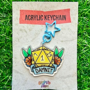 Damnit D20 Dice Acrylic Keychain