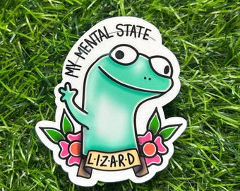 Lizard, Lizard button, Tattoo Style Vinyl Sticker