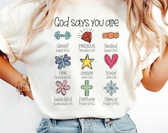 Dios dice que eres, Jesús, fuerte, amado, precioso, sanado, libre, elegido, perdonado, hermoso, cristiano, Biblia, dios descarga digital png