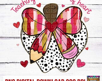 Teacher Valentine Coquette, Teacher, Teaching is a work of heart, School, Love, Pencil Bow, Apples, personalization digital download png