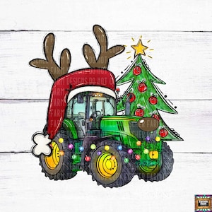Weihnachtstraktor, frohe Weihnachten, Bauernhof, Weihnachtsbeleuchtung, Scheune, Ausgrabung, Geweih, Rentier, Weihnachtsmann, Bäume digitaler Download png jpeg