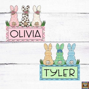 Osterhasen Trio Namensschild, Junge, Mädchen, Name individuell Ostern Design, personalisiert, Name hinzufügen, Junge, Mädchen passende Designs, digital