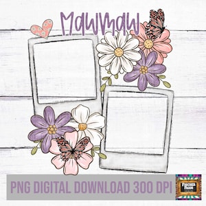 Mawmaw, grand-mère, maman, fête des mères, ajouter des photos, personnaliser, floral, fleurs, dessinés à la main, rétro, papillons, printemps, marguerite numérique png thumbnail