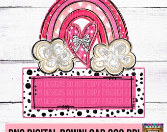 Valentines Day, Girl, Dalmatian Dots, Customize Name, Hearts, Rainbow, Paint Stroke, Personalized, add name, bow, love, kisses digital PNG