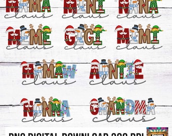 Merry Christmas, Names, Bundle, Claus, Mama, Mamaw, Mimi, Nana, Grandma, Auntie, Mini, Nonna, Meme, Gigi, Santa, Lights, Elf, Snowman, PNG