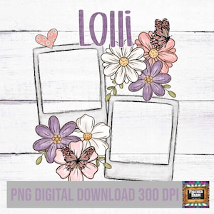 Lolli, grand-mère, maman, fête des mères, ajout de photos, personnalisation, floral, fleurs, dessinés à la main, rétro, papillons, printemps, marguerite numérique png thumbnail