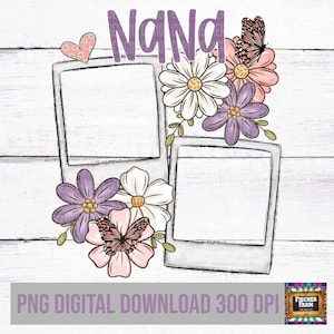 Maman, grand-mère, maman, fête des mères, ajout de photos, personnalisation, floral, fleurs, dessinés à la main, rétro, papillons, printemps, marguerite numérique png thumbnail