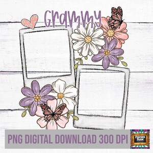 Grammy, grand-mère, maman, fête des mères, ajout de photos, personnalisation, floral, fleurs, dessinés à la main, rétro, papillons, printemps, marguerite numérique png thumbnail