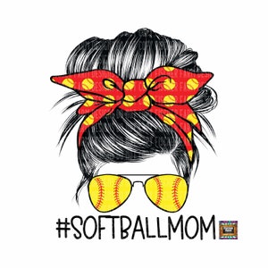 Mom, Messy Bun, Softball, Sports digital download png jpeg