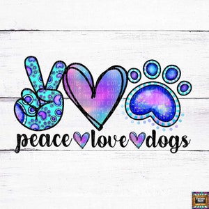Peace Love Dogs, Retro, Paw, perros, mascota, amor descarga digital png jpeg