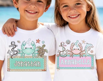 Editable Beach Name Sign PNG Bundle | Coastal Kids Name Plate | Crab Ocean Theme | Summer Nautical Pool Beach | DIY Custom Name PNG file