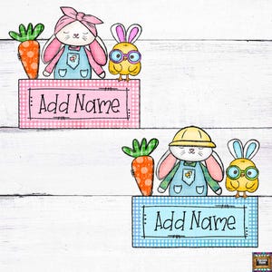 Placa con nombre de conejito de Pascua, niño, niña, nombre personalizado, diseño de Pascua, personalizado, agregar nombre, niño, niña, diseños a juego, digital