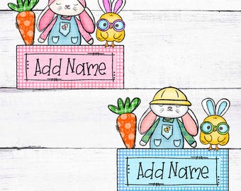 Easter Bunny name plate, Boy, Girl, Name customized Easter Design, Personalized, add name, Boy, girl matching designs, digital