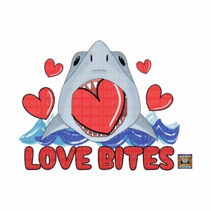 Valentines Day Shark, Love, Hearts, Bites, Funny, Be Mine, Waves, Beach, kisses, chews, ocean, sucker, chocolate digital download png jpeg