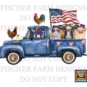4 luglio. Animali da fattoria, Mucca, Maiale, Capra, Pollo, Gallo, Bandiera americana, Merica, Fuochi d'artificio, Party digital download png jpeg