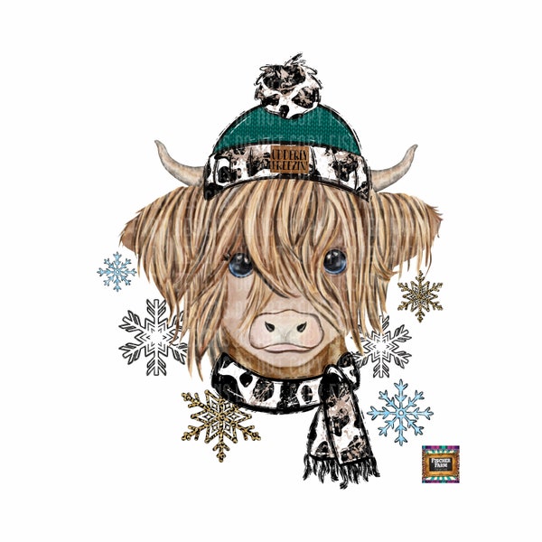 Udderly Freezin, Freezin Season, Cow, Winter, Leopard, Snow, Buffalo, Snowflakes, Farm, Cowhide, Country digital download png jpeg