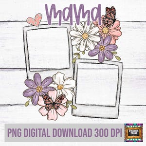 Mamma, Festa della mamma, Aggiungi foto, Personalizza, Mamma, Floreale, Fiori, disegnati a mano, retrò, farfalle, primavera, fioritura, margherita download digitale png